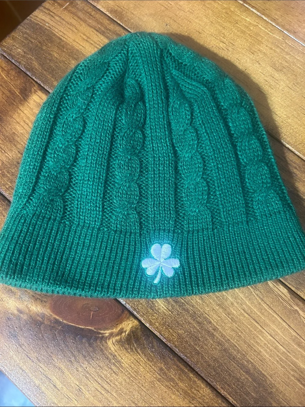 Green Cable Knit Beanie with Embroidered Sox Logo